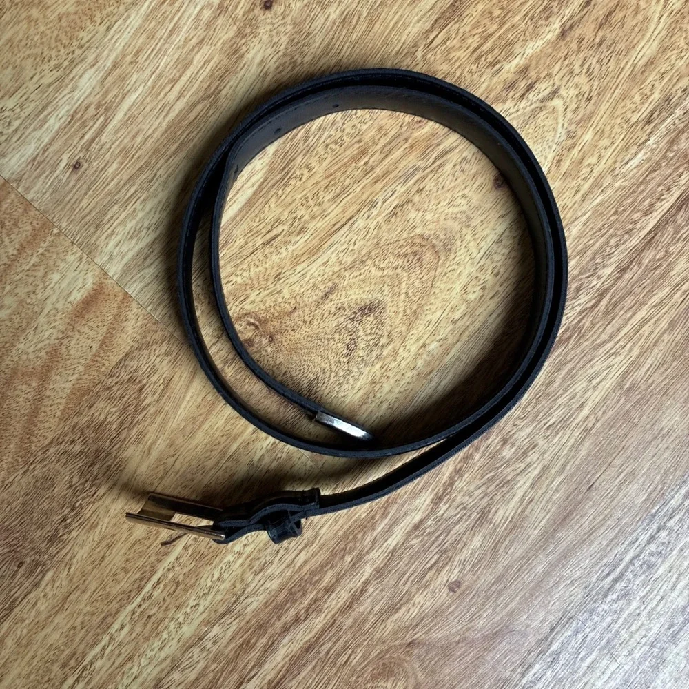 Vintage Lizard Embossed Belt Black 36 Western Silver Buckle Slim Metal Tip